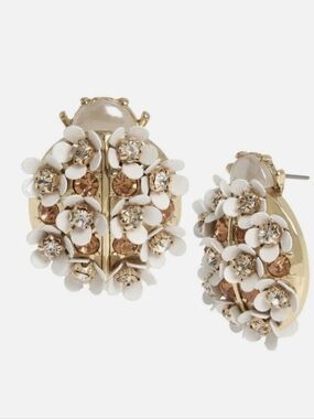 NWT Betsey Johson Lady Bug Floral Gold Tone Earrings RARE